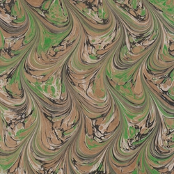 Handmade Italian Marble Paper- Combed Flow Large Pattern Grass Green and Gold on Kraft Paper 19.5 x 27" Sheet