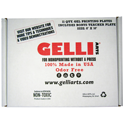 8" x 10" Class Pack of Gelli® Printing Plates.  Contains 11 Gelli® printing plates!      Only gel printing plates MADE IN USA!     High quality, odor free, 1/4" thick     Always ready to print – ideal for classrooms and workshops!     The plates are separated by a mylar sheet-can be stored in box between uses.