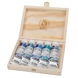 Schmincke Watercolor Supergranulating Colors- "Deep Sea" Set of Five 15ml Tubes in a Wooden Box