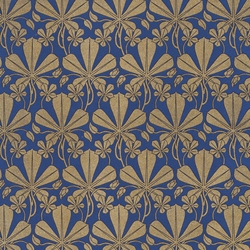 Rossi Decorated Papers from Italy - Gold Liberty Leaves on Blue 28"x40" Sheet