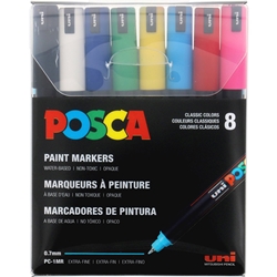 Posca Acrylic Paint Marker Set- PC-1MR 8 Color Basic Set (Extra Fine .7mm)