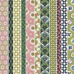 Chiyogami- Pattern Stripes in Green & Mauve Shades 18"x24" Sheet