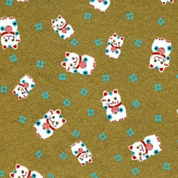 Japanese Chiyogami Paper- Lucky Cat on Metallic Gold 18"x24" Sheet