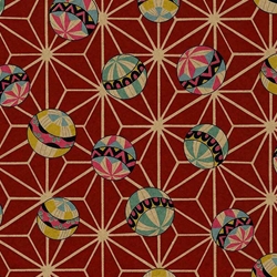 Japanese Chiyogami Paper- Temari Balls on Burgundy 18"x24" Sheet