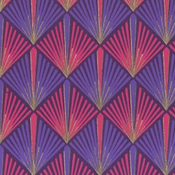 Printed Cotton Paper from India- Art Deco Palm Fronds in Pink & Purple on Purple Paper 20x30" Sheet