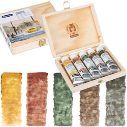*LIMITED!* Schmincke Watercolor Supergranulating Colors- "Urban" Set of Five 15ml Tubes in a Wooden Box