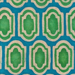 Batik Lokta Paper from Nepal- Blue and Green Shield 20x30" Sheet