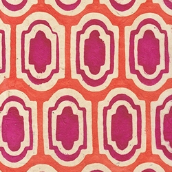 Batik Lokta Paper from Nepal- Orange and Magenta Shield 20x30" Sheet