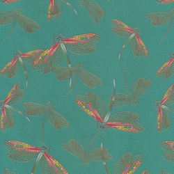 Gold Winged Dragonflies on Aqua- 19.5x27" Sheet