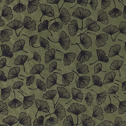 Nepalese Lokta- "Cover Flower" Black Ginkgo on Olive 20x30" Sheet
