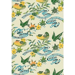 Katazome-shi Paper- Birds in the Garden (Green, Yellow, Blue & Orange) 18x24" sheet