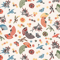 Katazome-shi Paper- Multicolor Fans, Cranes, Sakura, & Leaves 18x24" Sheet