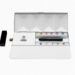 Schmincke Horadam Metal Box Set with 12 Half Pans Water Tank and Travel Brush