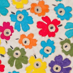 Batik Lokta Paper from Nepal- Rainbow Flowers on Natural 20x30" Sheet