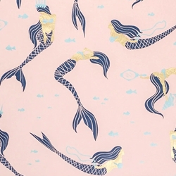 Midori Mermaids in Navy & Gold Metallic on Pink Paper 21x29" Sheet