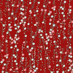 Chiyogami- Cherry Blossoms on Red 18x24" Sheet