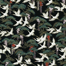Chiyogami- Cranes Flying over Black Night Forest 18x24" Sheet
