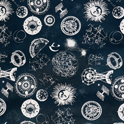 **NEW!** Solar System- White on Night Sky Blue Printed Lokta Paper 19.5" x 29.5" Sheet