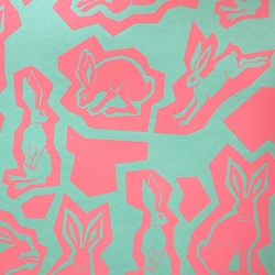 Bunnies in Fluorescent Pink on Turquoise by Midori Inc. 21x29" Sheet