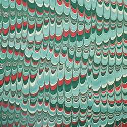 Marbled Paper from India - Scallop Red, Green, & White 19.5"x30" Sheet