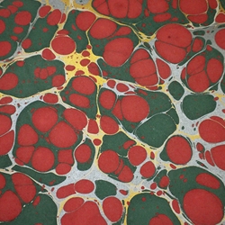 Marbled Paper from India - Stone Marbled Red, Green, Gold, & Silver 19.5"x30" Sheet