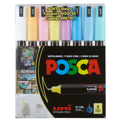 Posca Acrylic Paint Marker Set- PC-1MR 8 Soft Colors Set (Fine 0.7mm)