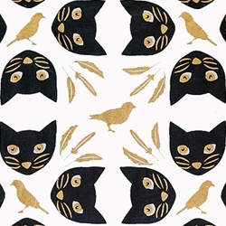 Meow Meow Black Cats & Gold Birds on Cream by Midori Inc. 21x29" Sheet