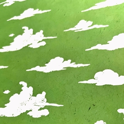 Clouds Printed on Green Lokta 20x30" Sheet