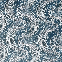 **NEW!** Feathers and Swirls in Silver on Aqua lokta 20x30" Sheet