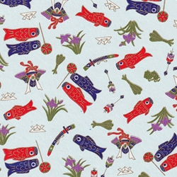 **NEW!** Chiyogami Red and Blue Koi, Helmets, and Swords 18x24" Sheet