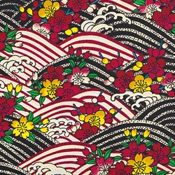 **NEW!** Chiyogami Red and Yellow Flowers on Black and Red Waves 18x24" Sheet