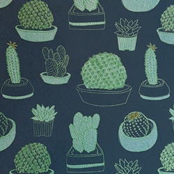 Succulents Turquoise, Green, & Gold Foil on Navy by Midori Inc. 21x29" Sheet