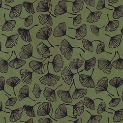 ***NEW!*** Gingko Leaves in Black on Olive Green Lokta- 19.5" x 29.5" Sheet