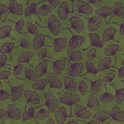***NEW!*** Gingko Leaves in Deep Marooon on Olive Lokta- 19.5" x 29.5" Sheet