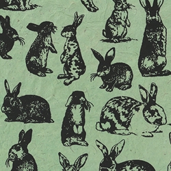 ***NEW!*** Rabbits in Black on Jade Lokta Paper- 20" x 30" Sheet