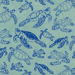***NEW!*** Turtles in Cobalt Blue on Aqua Lokta Paper- 20" x 30" Sheet