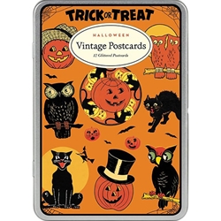 Cavallini Vintage Glitter Greetings Postcards- Halloween