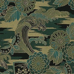 Waves, Flowers, Fans, & Butterflies in Green, Teal, & Gold - 18"x24" Sheet