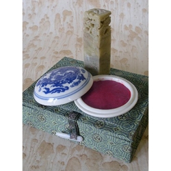 Chinese Chop (Chinese Ink Stamp) Set- Blank Dragon Stone with Vermilion Ink Pad