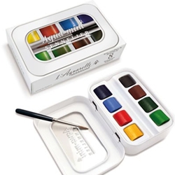 Sennelier Aqua-mini Set of 8 Half Pans with Brush