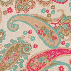 Printed Cotton Paper from India- Red/Turquoise Paisley on Tan 22x30 Inch Sheet