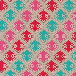 Printed Cotton Paper from India- Red/Magenta/Turquoise Marquis on Tan22x30 Inch Sheet