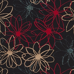 Mod Daisy Print Paper - Gold, Blue Glitter, and Red Daisies on Black 22"x30" Sheet