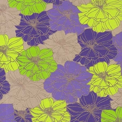 Printed Cotton Paper from India- Retro Flowers in Purple/Green/Yellow on Tan Paper 22x30 Inch Sheet