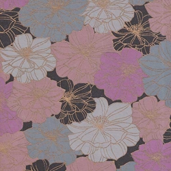 Printed Cotton Paper from India- Retro Flowers in Pink/Gray/Black on Tan Paper 22x30 Inch Sheet