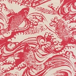Nepalese Printed Paper- Koi in Turbulent Water Red on Natural Paper 20x30" Sheet