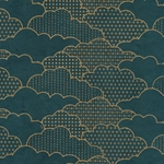 Nepalese Printed Paper- Asian Art Deco Clouds in Gold on Deep Turquoise 20x30" Sheet