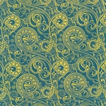 Art Nouveau Paisley Print from Nepal- Aqua on Yellow Paper 20X30" Sheet