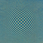 Psychedelic Orbs in Squares Op-Art Paper- Gold on Blue 20x30" Sheet