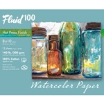 Fluid 100 Watercolor Paper Pochette - 140lb Hot Press - 8"x10" - 15 Sheet Pochette
